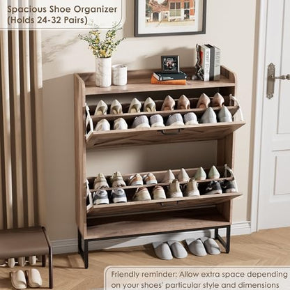 Nicetree Shoe Cabinet with 2 Flip Drawers，Freestanding Shoe Storage Cabinet, Narrow Shoe Organizer Cabinet, Farmhouse Slim Shoe Rack Cabinet for Entryway,Toasted Oak - color: Toasted Oak