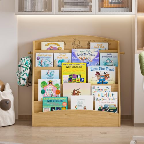 NACHES 5-Tier Kids Bookshelf - Toddler Book Display Shelves, Montessori Bookshelf for Kindergarten, Nursery, Bedrooms, Classrooms - Wooden Children Book Display (Natural) - color: Natural Wood