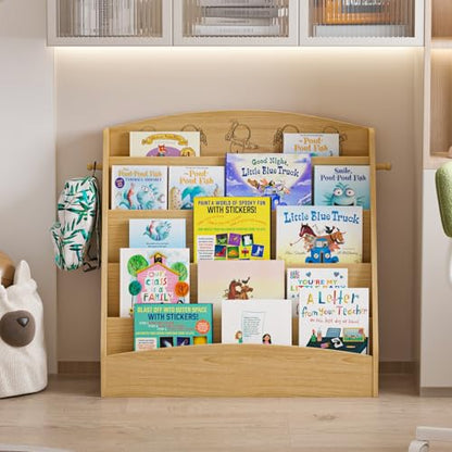 NACHES 5-Tier Kids Bookshelf - Toddler Book Display Shelves, Montessori Bookshelf for Kindergarten, Nursery, Bedrooms, Classrooms - Wooden Children Book Display (Natural) - color: Natural Wood