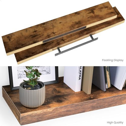 Ballucci Floating Shelves, 36" Wood Wall Shelf Set of 2, with Invisible Brackets for Bathroom, Living Room, Bedroom, Kitchen, Nursery, 6" Deep, Rustic Brown - color: Rustic Brown, size: 35.4 inches
