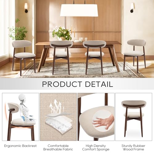 COLAMY Wooden Dining Chairs Set of 4, Modern Fabric Upholstered Kitchen Side Chairs, Farmhouse Dining Room Chair with Foot Pegs, Beige - color: Beige, size: Set of 4