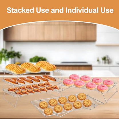 Cooling Rack for Baking 3 Tiers, 16" x 10" Cookie Cooling Wire Rack Stackable Collapsible Nonstick, Stainless Steel Baking Cooking Cooling Racks with Optimum Air Flow, Silver - color: Silver, size: 16"x10"-3Tier
