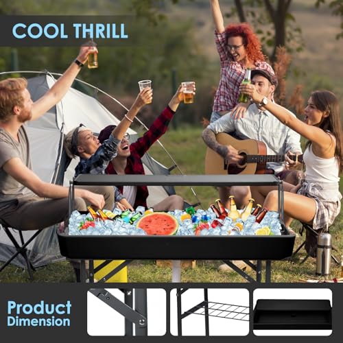 CDEN 4 ft ice Cooler Table, Outdoor Folding ice Table, Portable Cooler Table, ice Table, with Sink and Drain, with Removable Skirt (White) - size: Black