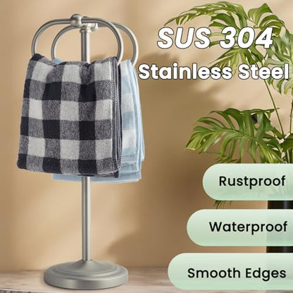 17 Inch Stainless Steel Hand Towel Holder Double Stand Hand Towel Ring for Washcloths or dishcloths Non-Slip Base Free Standing Towel Rack for Bathroom Kitchen (Brushed) - color: Brushed