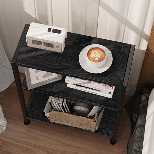 3-Tier Side Table, Small EndTable, Sofa SideTable for Narrow Spaces, Slim EndTable, NightstandTable, Skinny Bedside Table, for Living Room, Bedroom, Office, Black - color: Black