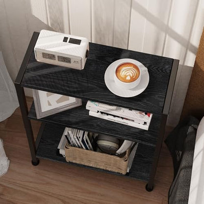 3-Tier Side Table, Small EndTable, Sofa SideTable for Narrow Spaces, Slim EndTable, NightstandTable, Skinny Bedside Table, for Living Room, Bedroom, Office, Black - color: Black