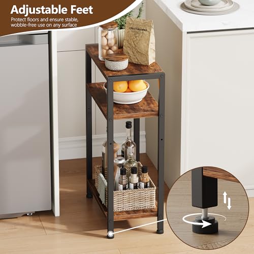 Heybly Small Narrow Side Table for Small Space, Thin Bedside TableHET006SR1 | Thin Bedside Table, Slim Sofa Table, 26.4" Tall Nightstand, Couch Table for Living Room, Bedroom, Balcony, Rustic Brown - color: Rustic Brown-adjustable Height