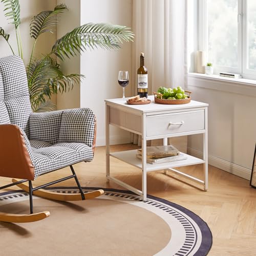 Aibiju Living Room Large Side Table, End Table with Drawers, Refrigerator Stand Printer Table with Adjustable Shelves, Office Square Coffee Table White YD-TM156W - color: White, style: With Drawers