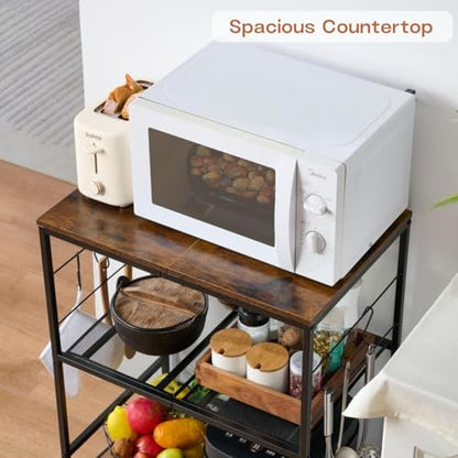 Rolling Kitchen Microwave Cart, 3 Tier Microwave Stand with Storage, Small Kitchen Island on Wheels, Wood and Mental Kitchen Shelf Rack, Black Organizer for Living Room, Office, Balcony - color: Black