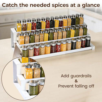 Expandable Spice Rack Organizer for Cabinet, 3 Tier Metal Spice Organization,16"-29.5" Wide Adjustable Seasoning Organizer, Display Shelf, Canned Goods Organizer for Pantry Kitchen Countertop, White - size: Large-White- Fits 10.9" Deep Cabinet