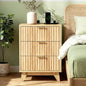 VINGLI Fluted Nightstand with Charging Station, 3 Drawer Nightstand Oak Modern Night Stand for Bedroom, Fluted Bedside Table/End Table/Side Table, 17.72" W*13.78" D*23.62" H, 1 pc - color: Oak, size: 17.7"W-3 Drawer