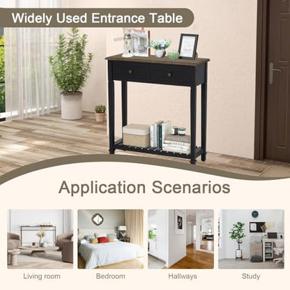 Narrow Entryway Table - Console Table with 2 Drawers, Wood Sofa Table with Storage Shelf, Couch Table Behind Sofa, Farmhouse Entryway Table for Hallway Entryway Living Room, Black - color: Black