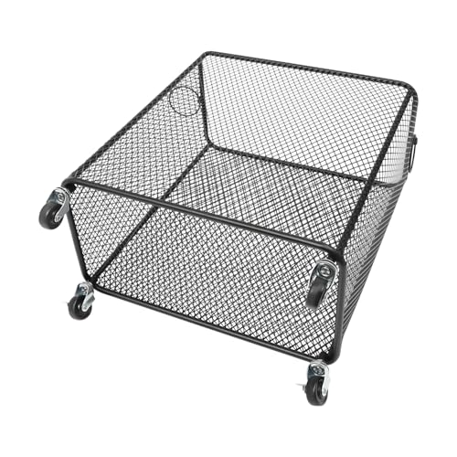 Laundry Hamper with Wheels, Rolling Laundry Basket Cart, Rectangular Metal Mesh Clothes Hamper with Metal Pull Handle for Laundry Room and Bedroom(Black, 16.9" x 9" x 17.7") - color: Black, size: 26.77 x 21.5 x 26in