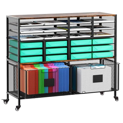 EasyPAG Rolling Cart with 2 Storage Drawer, Under Desk Filling Cabinet with Mail Sorter, Pull Out Hanging File Rack for Letter Size Folders, Mobile Utility Craft Cart for Home Office, Black - size: Flexible Slots+2 Drawer