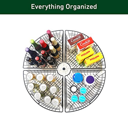 Leeden Lazy Susan Wire Storage Organizer Basket with Handle-Metal Cabinet Storage Bins -Kitchen Cabinet Organizer-1/4 Wedge Can Organizer Black (for 24" Lazy Susan, 4 Pack)
