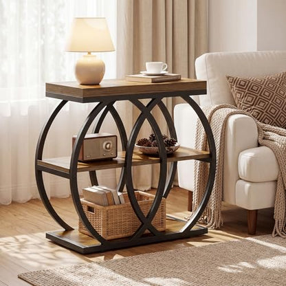 Tribesigns End Table, 3-Tier Narrow Side Table with Metal Frame, Industrial Rectangular Storage Stand for Living Room, Bedroom, Small Spaces, 23.62" L x 11.81" W x 25.59" H, Brown