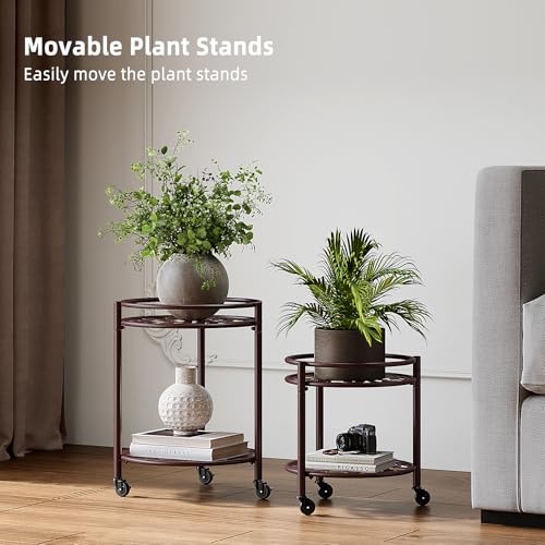 2 Tier Heavy Duty Rolling Plant Stand, 2 Pack Coffee | Indoor & Outdoor,150 lbs Capacity,Easy Move Cart,Balcony, Patio, Garden,Planter with Wheels - color: 2 pack coffee