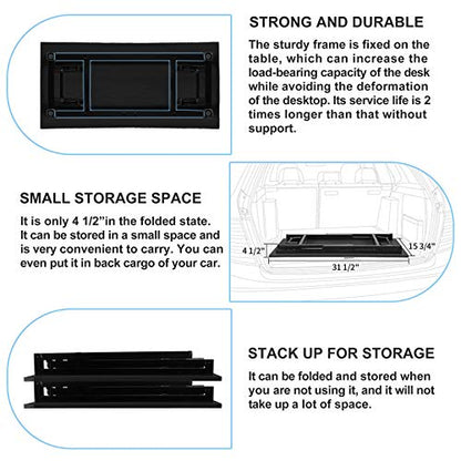 Need Folding Desk - 31 1/2" No Assembly Foldable Small Computer Table,Sturdy and Heavy Duty Writing Desk for Small Spaces, Black&Black Frame - color: Black & Black Frame, size: 31.5inch