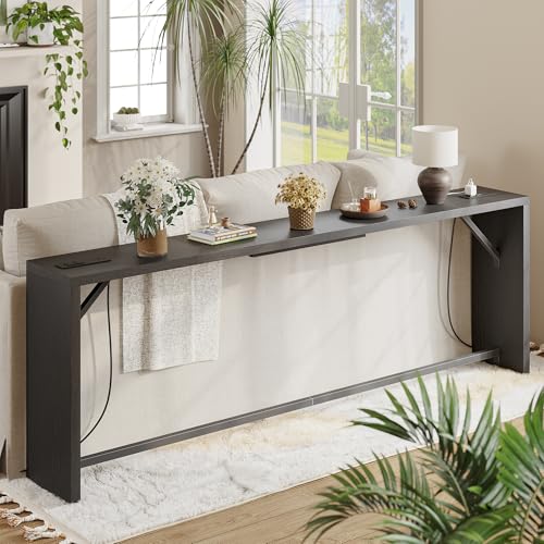 TIQLAB Sofa Table, 79''L x 9.1''W (1.2'' Thickness) Long Console Table Behind Couch, Entryway Table with Angled Metal Frame, Industrial Console Table, Black - color: Black, size: 79''L x 9.1''W x 31.5''H