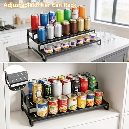 Attelite 3 Tier Expandable Can Rack Organizer for Pantry, Adjustable 13"-21" Metal Soda Can Organizer, Pantry Organization Canned Food Storage Holder for Kitchen Cabinet Countertop, Black 1Pack - size: 3tier*1pack
