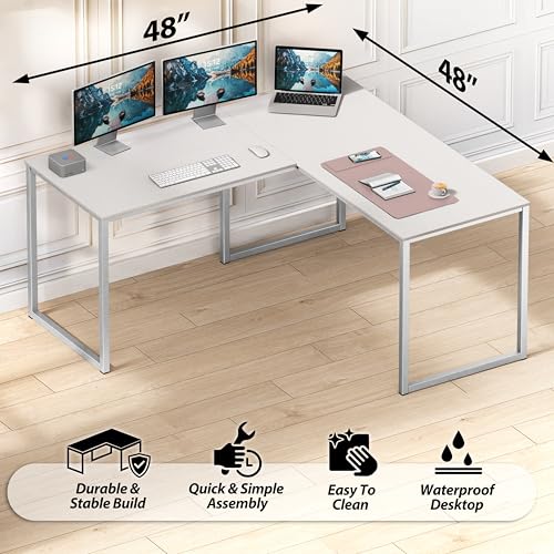 SHW Mission 48 x 48 Inches L-Shape Home Office Computer Desk, White - color: White, size: 48-Inch L-Shaped
