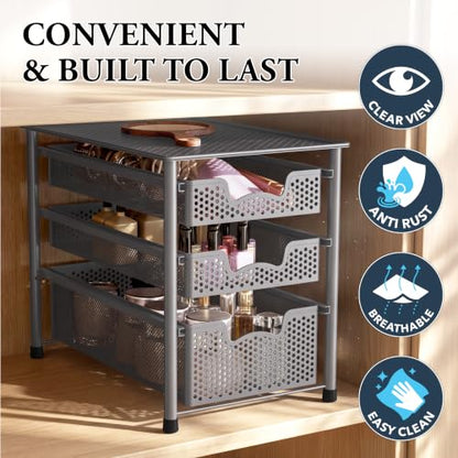 Simple Houseware Stackable 3 Tier Sliding Basket Organizer Drawer, Silver - color: Silver, size: 3-Tier
