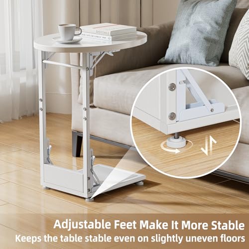 Elbourn Folding Side Table End Couch Tables,Metal Frame C-Shaped TV Stand for Living Room, Bedroom, Coffee Table(White) - size: White