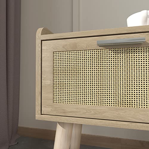 LAATOOREE Nightstand Set of 2, Small Bedside Table, End Table with Rattan Door, Boho Side Table with Solid Wood Legs for Bedroom Living Room Small Space - color: Natural, style: Boho Style