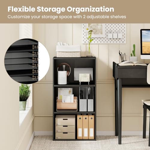 Giantex 2 Pieces 3 Shelf Bookcase Book Shelves Open Cube Storage Cabinet Multi-Functional Home Office Bedroom Furniture Display Bookcases, Black - color: Black