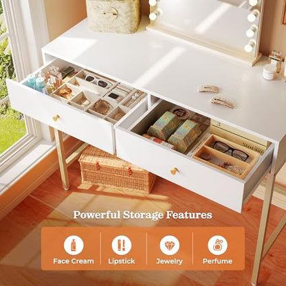 SUPERJARE Vanity Desk with Drawers, 47 inch Computer Desk, Modern Simple Home Office Desks, Makeup Dressing Table for Bedroom - White, 7997W - color: White, size: 47 inch