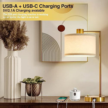 Luvkczc Table Lamp for Bedroom Set of 2 with USB C+A Ports, Fully Stepless Dimmable Bedside Lamp with Linen Lampshade, Nightstand Lamp for Living Room Reading Office, 2 LED Bulbs Included (Gold) - color: Gold