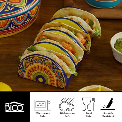 Bico Tunisian Ceramic Taco Holder, Taco Stand Rack Tray, Microwave and Dishwasher Safe - color: Tunisian