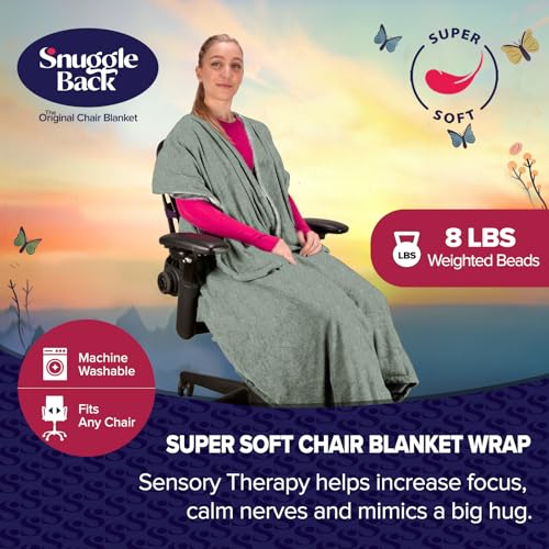 The Original Weighted Office Chair Blanket by SnuggleBack;Cozy Comfy Desk Chair Wrap Attaches for Hands-Free Warmth.Stay Warm In The Winter or Summer.(Sage Fleece) - Weighted by 8Lbs of Clay Beads - color: Weighted Sage Shu Flannel