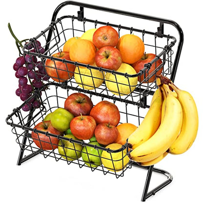 Simple Houseware 2-Tier Rigid Wire Market Basket Stand, Black - size: 2 Tier