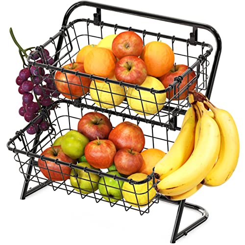 Simple Houseware 2-Tier Rigid Wire Market Basket Stand, Black - size: 2 Tier