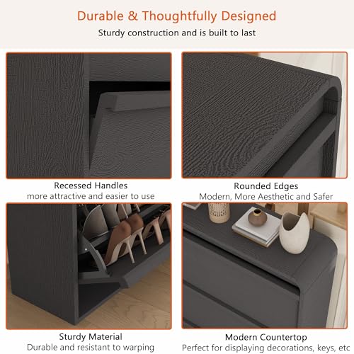 Garvee Shoe Cabinet with 3 Flip Drawers, Modern Narrow Shoe Storage Cabinet Organizer with Adjustable Shelf, 46" Tall Hidden Freestanding Shoe Rack Cabinet for Entryway, Hallway, Rustic Black - color: Rustic Black