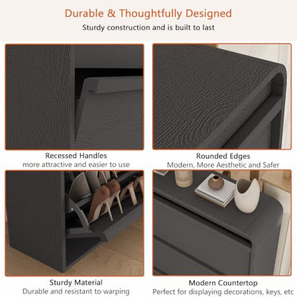 Garvee Shoe Cabinet with 3 Flip Drawers, Modern Narrow Shoe Storage Cabinet Organizer with Adjustable Shelf, 46" Tall Hidden Freestanding Shoe Rack Cabinet for Entryway, Hallway, Rustic Black - color: Rustic Black
