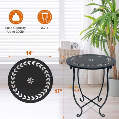 Indoor Outdoor Small Metal Round Side Table, 14 Inch Patio Coffee Bistro Table, Weather Resistant Black Metal Side Table for Patio Balcony Yard Porch Garden, Plant Stand for Indoor Outdoor Use - style: Set of 1 Style C