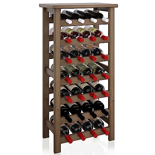 SMIBUY Bamboo Wine Rack, 28 Bottles Display Holder with Table Top, 7-Tier Free Standing Storage Shelves for Kitchen, Pantry, Cellar, Bar (Walnut) - color: Walnut