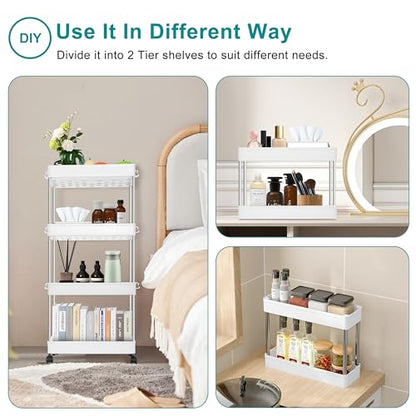 YSSOA Rolling Storage Cart, 4 Tier Slim Mobile Shelving Unit for Storage,360° Rotating Wheel Lockable Utility Cart,Great for Office, Kitchen, Bathroom, Laundry or Narrow Spaces, White - size: 4-Tier 16"Dx5"Wx33"H
