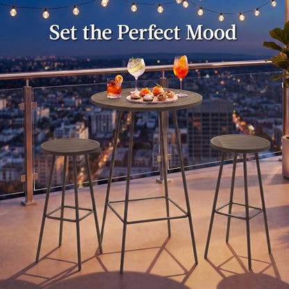 Best Choice Products 3-Piece Patio Dining Set, Bar Height, Outdoor Bistro Set, Outdoor Round Bar Table w/ 2 Bar Stools, Steel - Taupe - color: Taupe