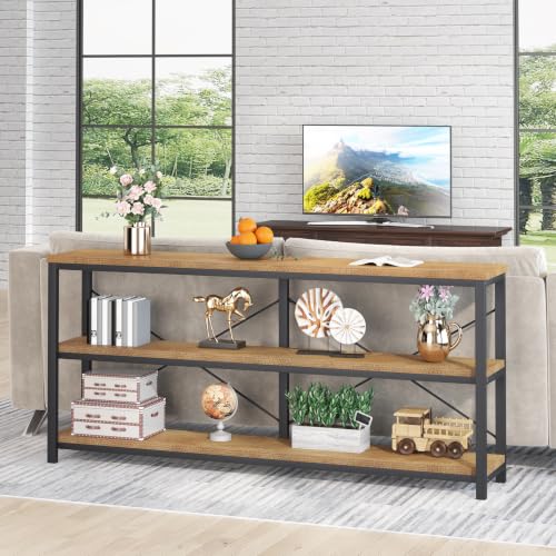 Tribesigns 71" Sofa Tables,Extra Long Couch Table, Narrow Long Console Table, Entryway Table,Sofa Table with 3 Tiers Storage Shelves (Light Brown) - color: Light Brown