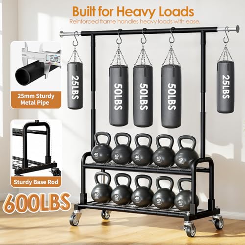 Luxspire Rolling Heavy Duty Clothes Rack with 2 Sturdy Shelves Load 600 LBS | Zinc-iron alloy frame, lockable silent wheels, adjustable extendable rods for bedroom and laundry room garment storage - color: Black