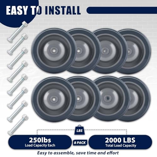 MAOPINER 8 Pack 5" Shopping Cart Wheels, TPU Casters with Screws, Grey | Ball Bearing Replacement Wheels for Grocery, Supermarket and Utility Carts, Polyurethane Tread Casters for Smooth Rolling
