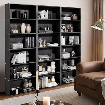 GRUSIGN 71" Tall 6-Tier Bookshelf, Large Open Display Bookcase with Ample Storage, Floor Standing Book Shelf for Living Room, Home Office, Bed Room, Black - color: Black