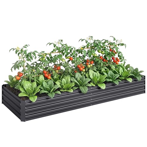 Outsunny Galvanized Raised Garden Bed, 8' x 3' x 1' Metal Planter Box, for Growing Vegetables, Flowers, Herbs, Succulents, Gray - color: Gray, size: 8' x 3' x 1'