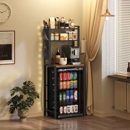 MAHANCRIS Bakers Rack with Mini Fridge Shelf, 3-Tier Microwave Stand, Coffee Bar Station with Paper Holder, Freestanding Kitchen Storage Rack, for Kitchen, Rustic Brown and Black BRHR5401 - color: Rustic Brown and Black