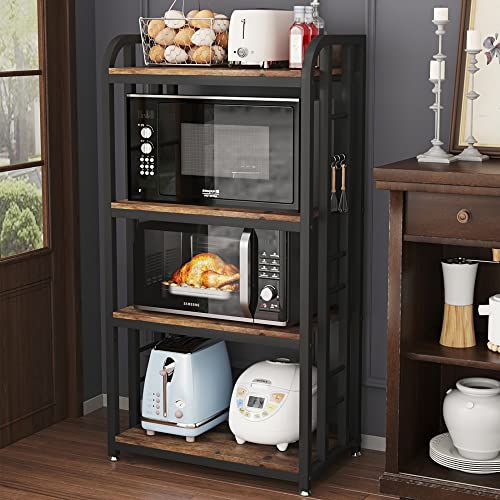 Microwave Oven Stand with Storage 4 Tiers, Free Standing Microwave Oven Stand Coffee Bar Adjustable Kitchen Shelves Kitchen Storage Shelf Rack Bakers Racks for Kitchens(Brown) - color: Brown