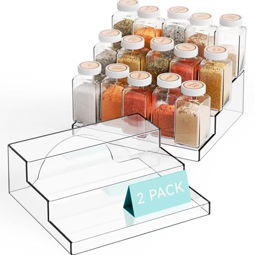 Yieach 2 Pack 3 Tier Clear Acrylic Spice Rack Organizer for Cabinet and Pantry Shelf - 10.3″L Small Tiered Spice Rack and Step Shelves for Vitamin,Medicine Bottle,Jar,Can,Seasoning,Condiment Organizer