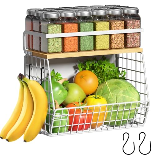 Ofiray-home Magnetic Shelf for Fridge with Wood Lid, Fruit Potato and Onion Storage Bins, Pantry Organizers & Storage, Large Container Magnetic Spice Rack for Refrigerator, Kitchen Counter (White, 1) - color: White, size: 1-Small